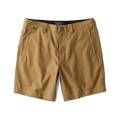 Layover Pro 8" Traveler Shorts in dark khaki with flat lay view showing front pockets and button closure