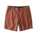 Roark Layover Pro 8" Traveler Shorts in red clay, flat lay shot showing front pockets and button closure