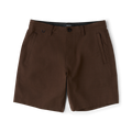 Brown Layover Pro 8" Traveler Shorts with front pockets and button closure displayed flat lay against white background