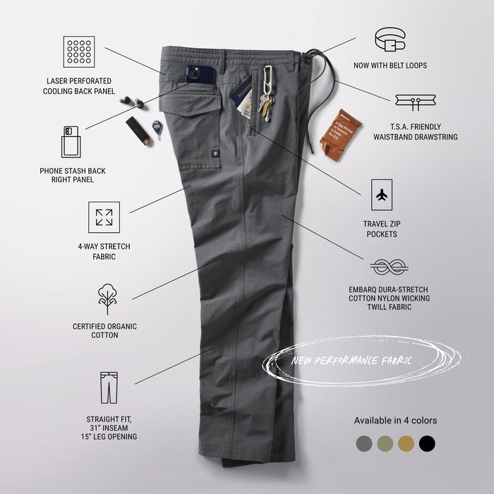 Versatile Roark Layover Pro cargo pants with multiple pockets, ideal for outdoor adventures and travel.