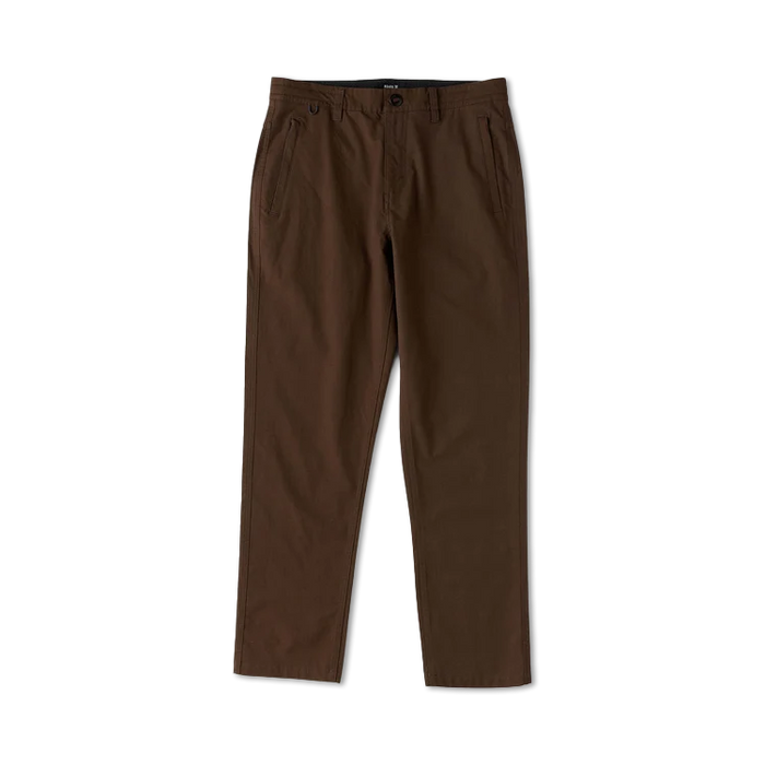 Brown Layover Pro Traveler Pants displayed flat against white background with visible front pockets and button closure