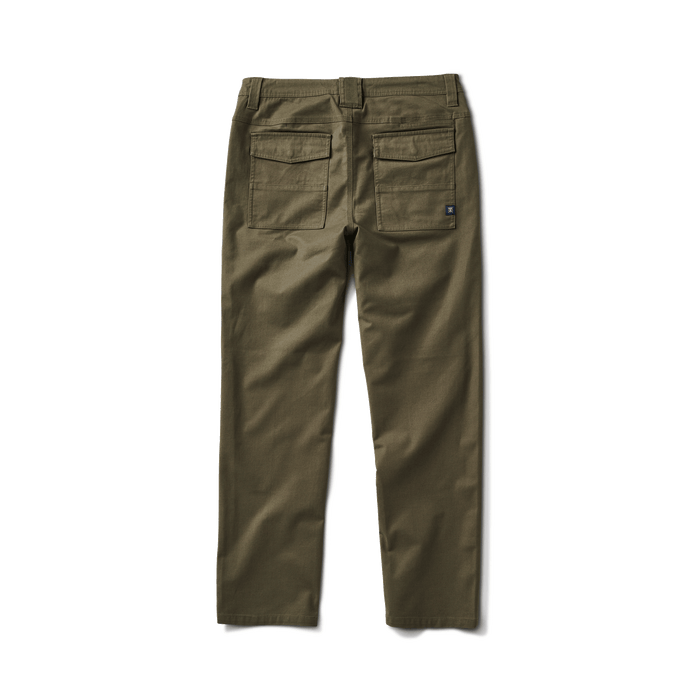 Roark Layover Utility Pants in Military, showcasing a close-up of the front of the pants.