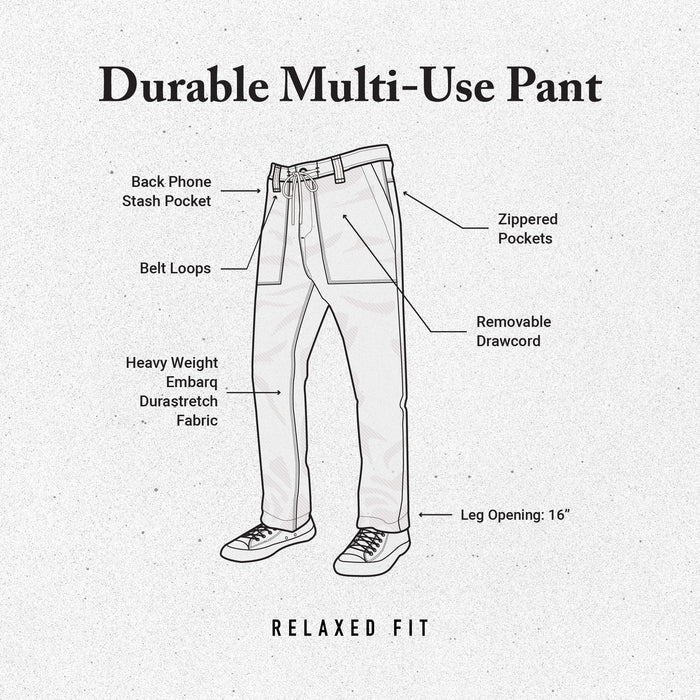 Roark Layover Utility Pants in Orion, showcasing a front view of the pants, ideal for a comfortable and stylish travel experience.