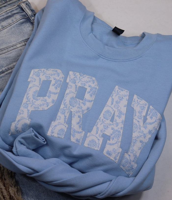 Light Blue Floral Pray Christian Faith Sweatshirt