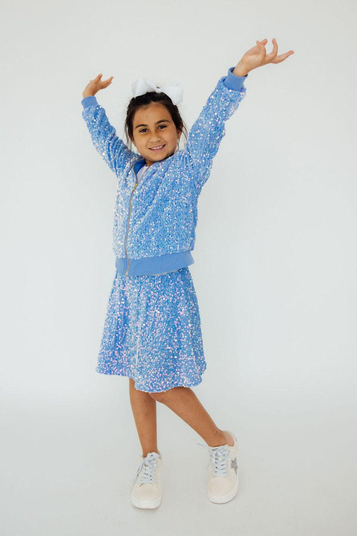 Light Blue Velvet Sequin Twirl Skort-Mila & Rose ®