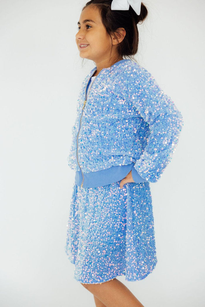Light Blue Velvet Sequin Twirl Skort-Mila & Rose ®