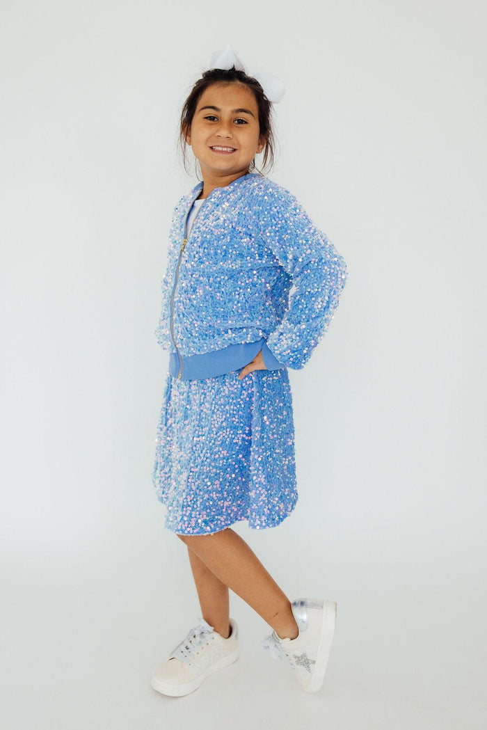 Light Blue Velvet Sequin Twirl Skort-Mila & Rose ®