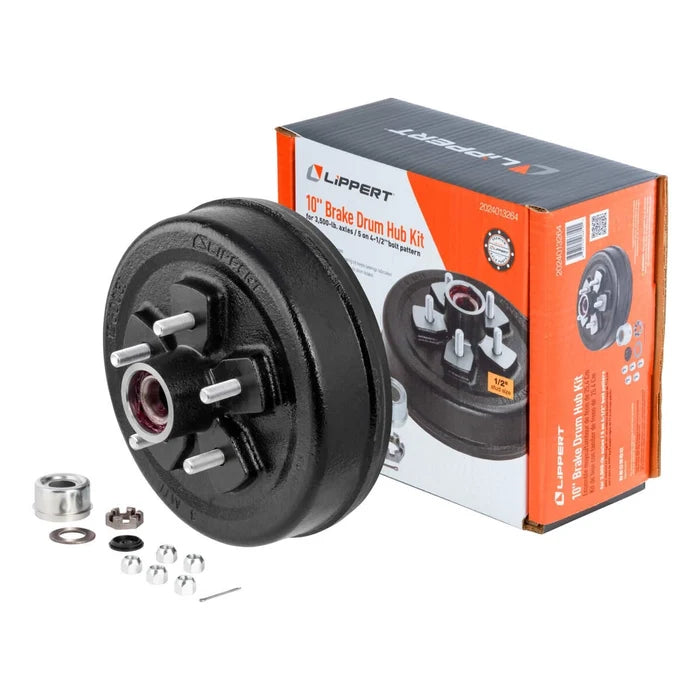 Lippert 10" Brake Hub Kit 2024013264 with hardware components and retail box - 3500-lb Axle | United RV Parts