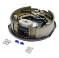 Lippert 10" Electric Brake Assembly 296649 Left Hand - Angled View with Hardware Kit | United RV Parts