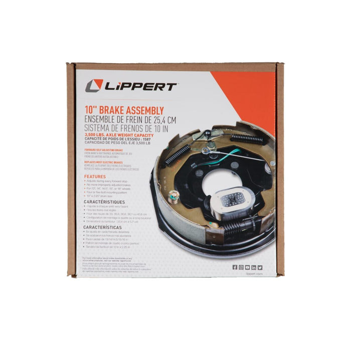 Lippert 10" Electric Brake Assembly 296649 - Retail Box 3500 lb Axle Capacity Front View | United RV Parts