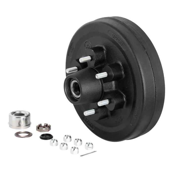 Black Cast Iron Lippert 12" Brake Hub Kit 6000-lb Axle with 6-stud flange and hardware - Side View | United RV Parts