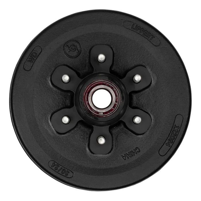 Lippert 12" RV Brake Hub 5 on 4-1/2" bolt pattern showing installed inner bearing and seal - Rear Face View | United RV Parts