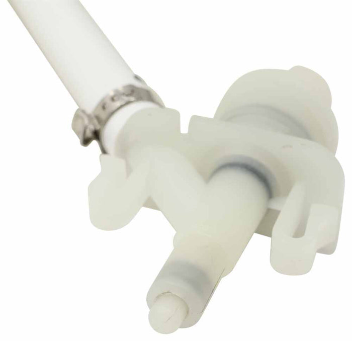 White Plastic Toilet Valve Connection - Close-up Detail | United RV Parts