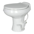 White Plastic Lippert Flow Max RV Toilet - Side Angle View | United RV Parts