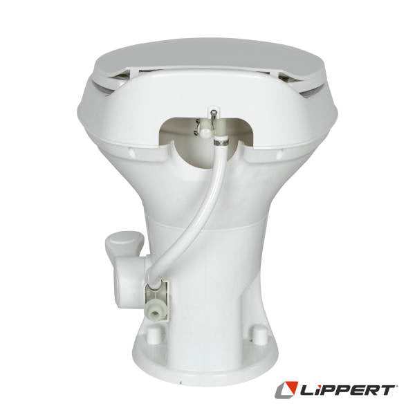White Lippert Flow Max RV Toilet - Bottom Base Detail View | United RV Parts