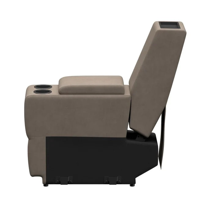 Driftwood RV Theater Seating Center Console with Open Storage Lid - Side Profile | United RV Parts