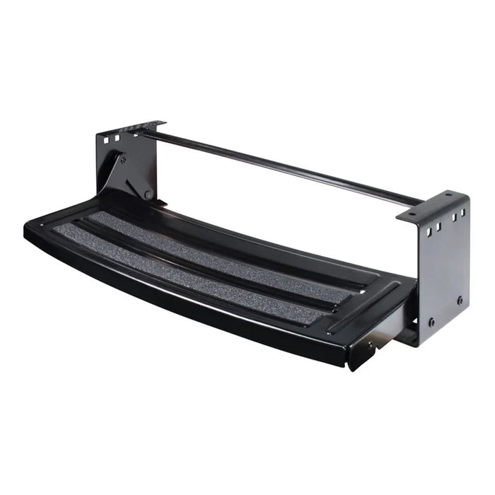 Black Steel Lippert 24-Inch Radius Single Manual RV Entry Step - Angled View | United RV Parts