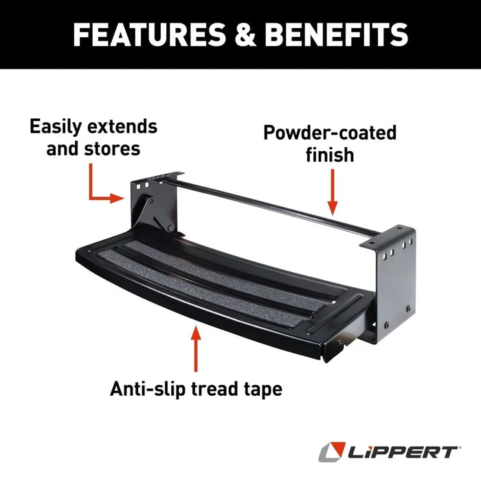 Lippert 24-Inch Manual RV Step Features - Anti-Slip Tread Tape & Powder-Coated Finish | United RV Parts