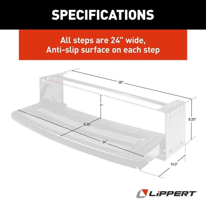 Lippert 432678 Radius Single RV Step Specifications - 24-Inch Wide Anti-Slip Diagram | United RV Parts