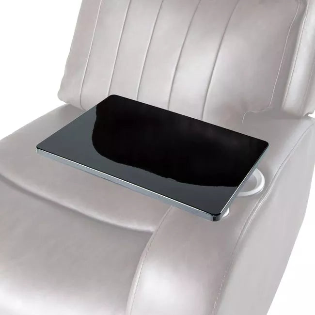 Black Wood Thomas Payne 360 Swivel Desk on Grey RV Chair - Side View | United RV Parts