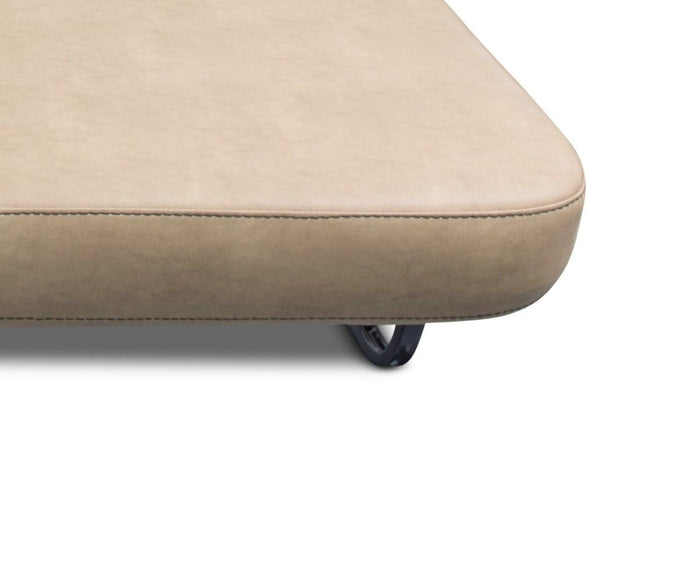 Tan Vinyl RV Sofa with Thomas Payne Leg Kit - Side Angle | United RV Parts