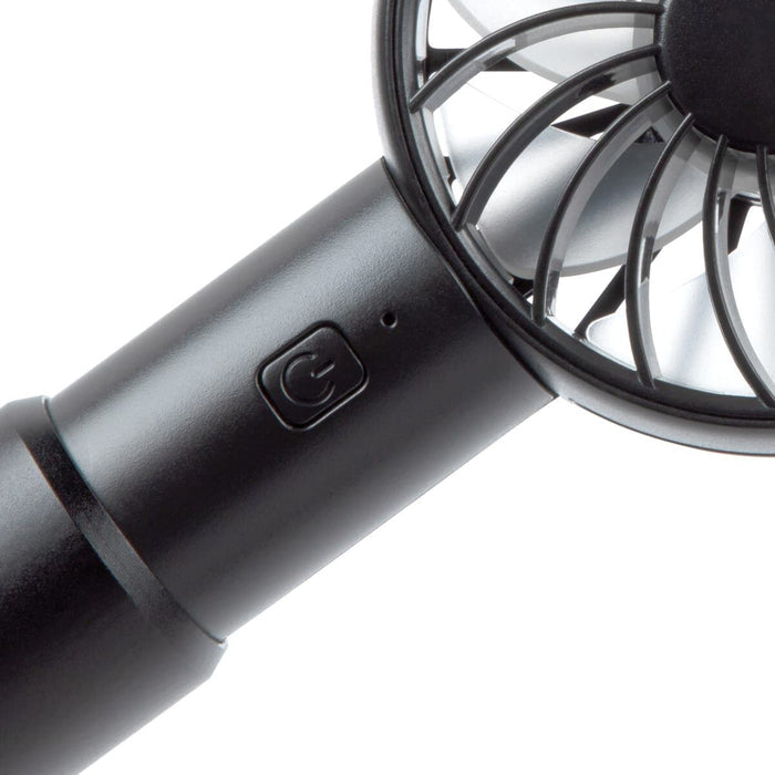 Black Thomas Payne Three-Speed Portable Fan Power Button Control Detail - Angled View | United RV Parts