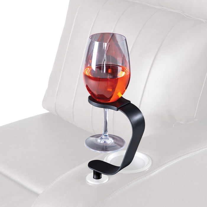 Black Lippert Thomas Payne RV Wine Glass Holder with Stemmed Glass in White Leather Seat | United RV Parts