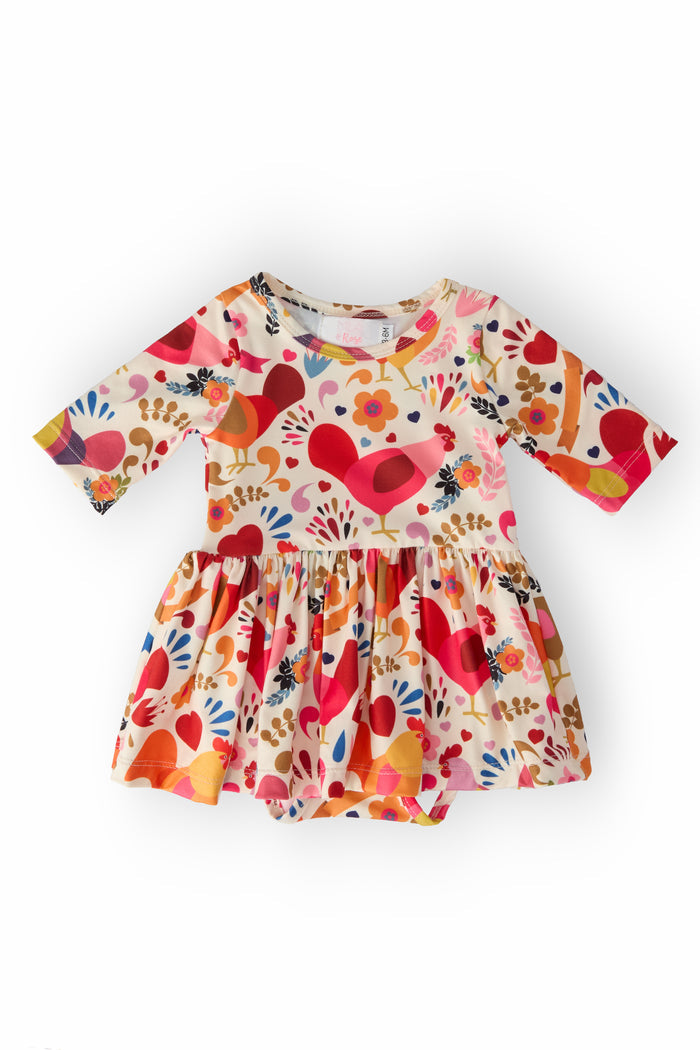 Little Red Hen 3/4 Sleeve Twirl Bodysuit-Mila & Rose ®