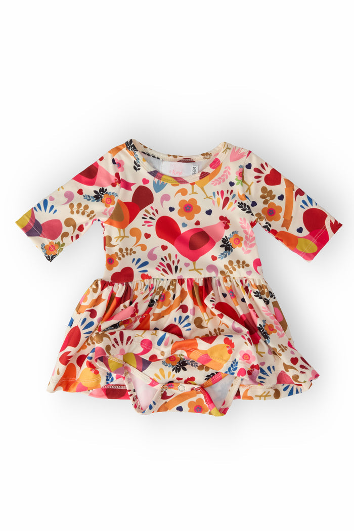 Little Red Hen 3/4 Sleeve Twirl Bodysuit-Mila & Rose ®