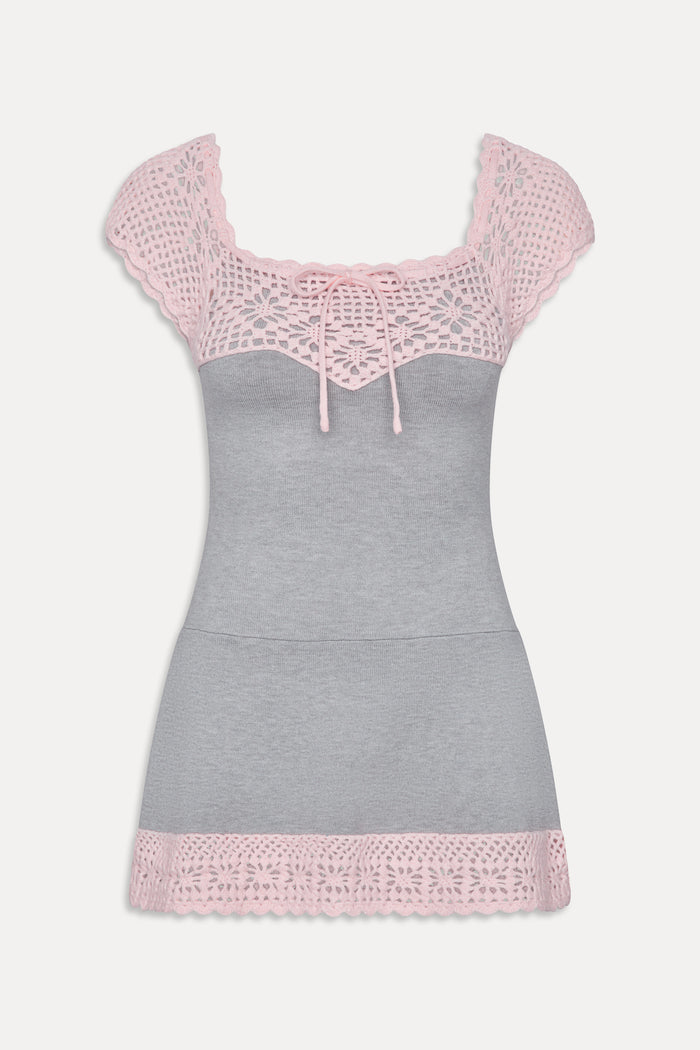 Lover Crochet Knit Mini Dress - Pink Flora
