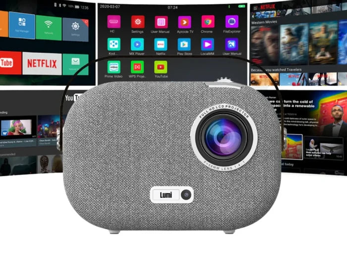 Lumi Labs | Portable Smart Projector – 1080p Full HD, 200 ANSI Lumens | Lumi-1 | Bluetooth, HDMI, USB & AUX | 4K Compatible | 1080P