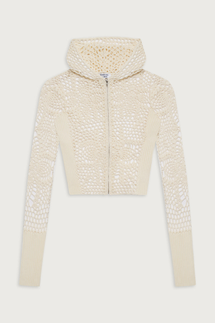 Lyla crochet zip up hoodie white