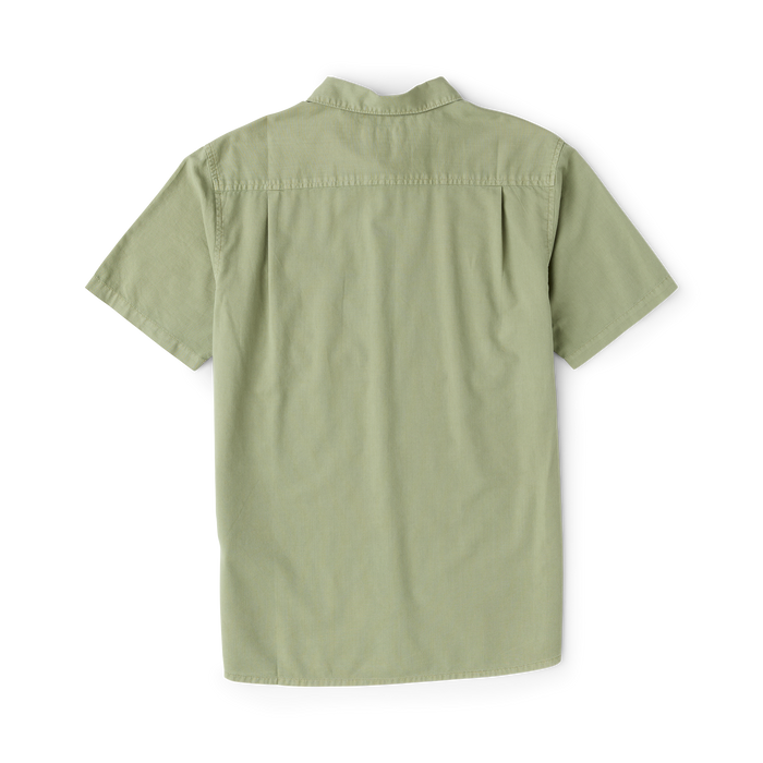 Made To Fade short sleeve button up shirt in washed dusty sage, displayed flat lay on white background