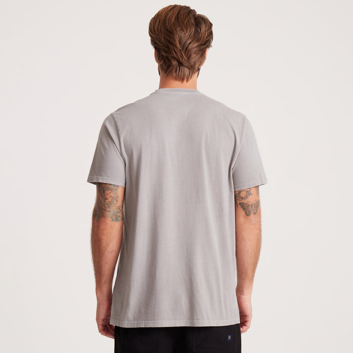 on-model Men's Washed Grey Pocket Tee - back view showing simple and classic design for everyday wear.