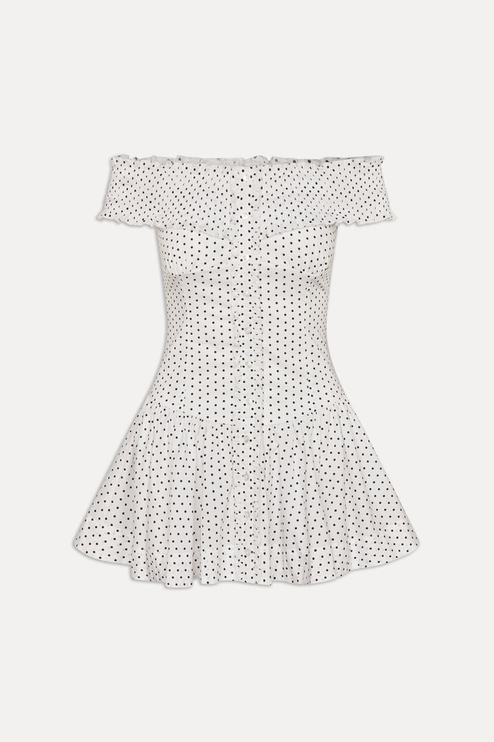 Mae Off Shoulder Mini Dress White Polka Dot