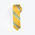 Yellow tie with blue and white stripes