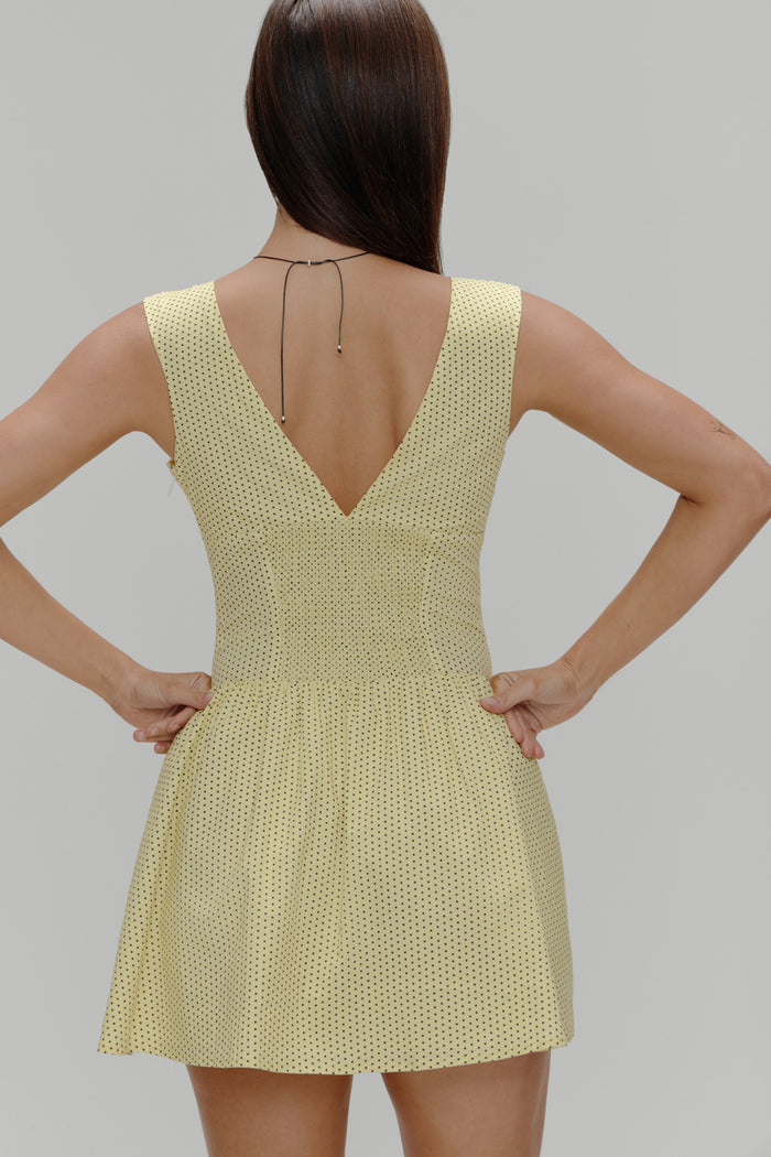 Marley Cotton Mini Dress Lemon Dot
