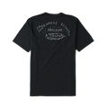 Close-up of a black Roark active t-shirt focusing on sleeve detail, designed for adventure and travel