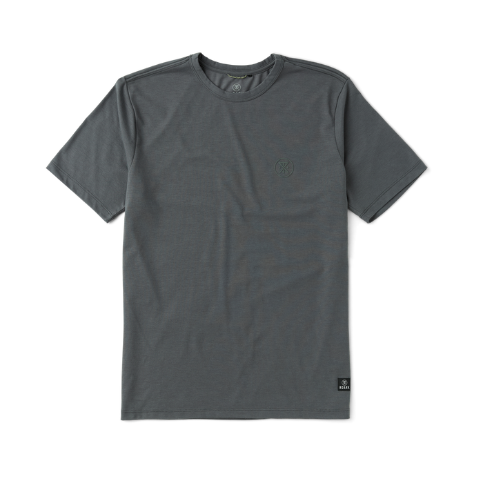 Grey active shirt with details of durable sleeves perfect for adventure and outdoor activities by Roark.