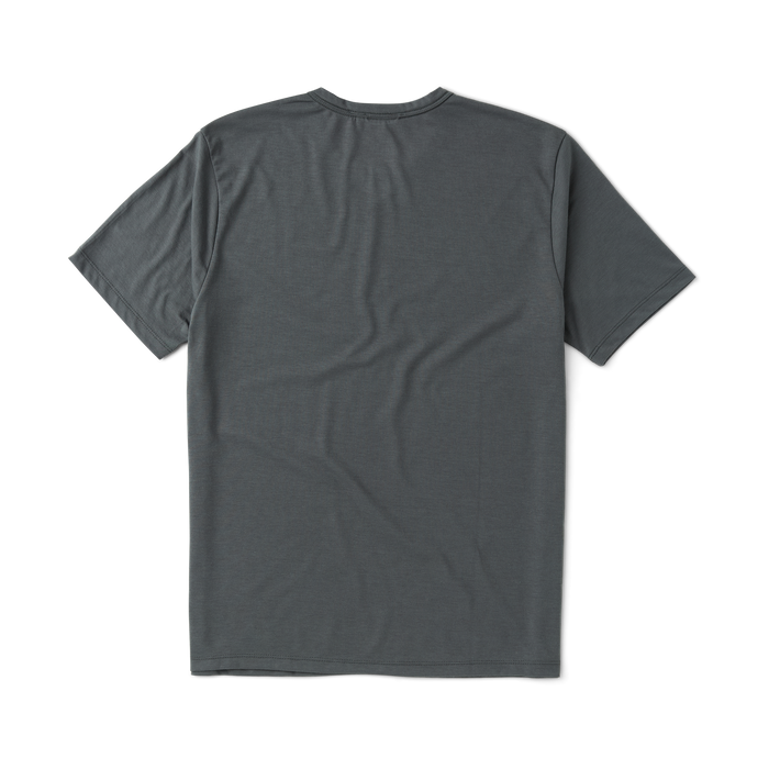 Grey active t-shirt designed for adventure and travel, featuring durable sleeves suitable for outdoor activities.