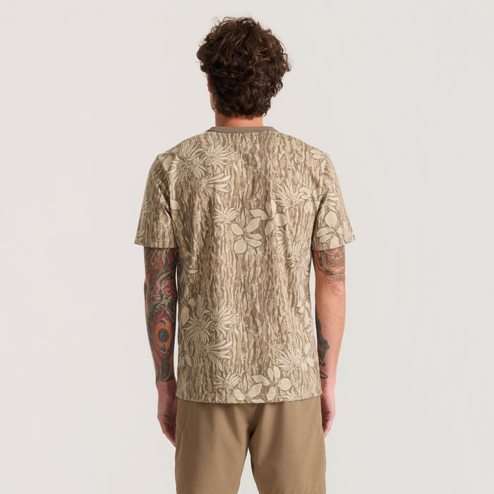 Close-up of a Roark active shirt featuring a unique motif, designed for adventure and outdoor activities.