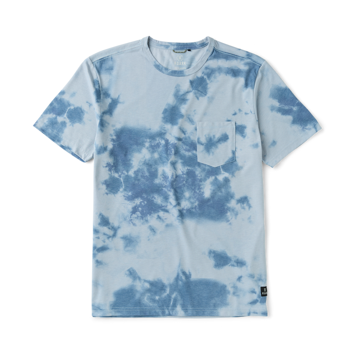 Stylish blue active shirt with a unique dye design, ideal for adventure and travel