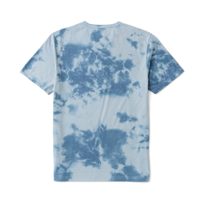 Dynamic blue active shirt with unique dye pattern, ideal for outdoor adventures and travel.