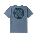 Close-up view of a grey Roark active t-shirt with visible textile texture, perfect for adventure and travel.