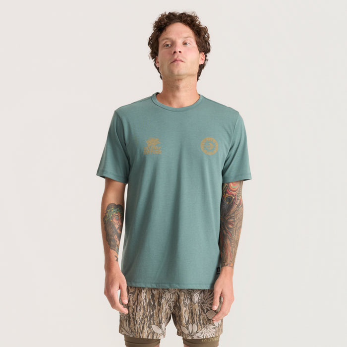 Active outdoor shirt with distinctive textile design, ideal for adventure and travel, from the Roark collection.