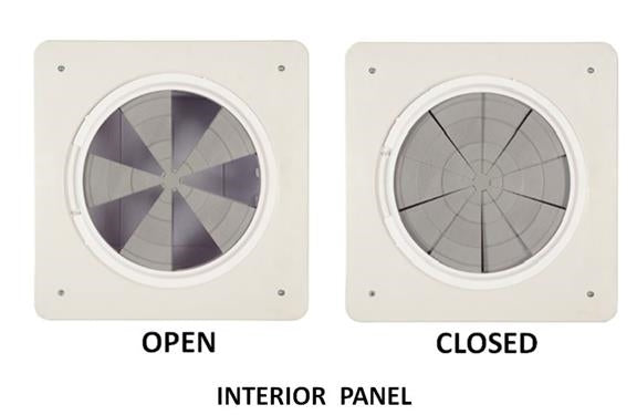 MaxxAir Mini Vent Interior Panel Open and Closed Positions - Bug Screen Detail | United RV Parts