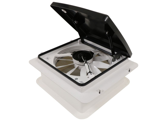 MaxxAir 00-04401M Mini Vent - Open Angled View with Ventilation Fan Detail | United RV Parts