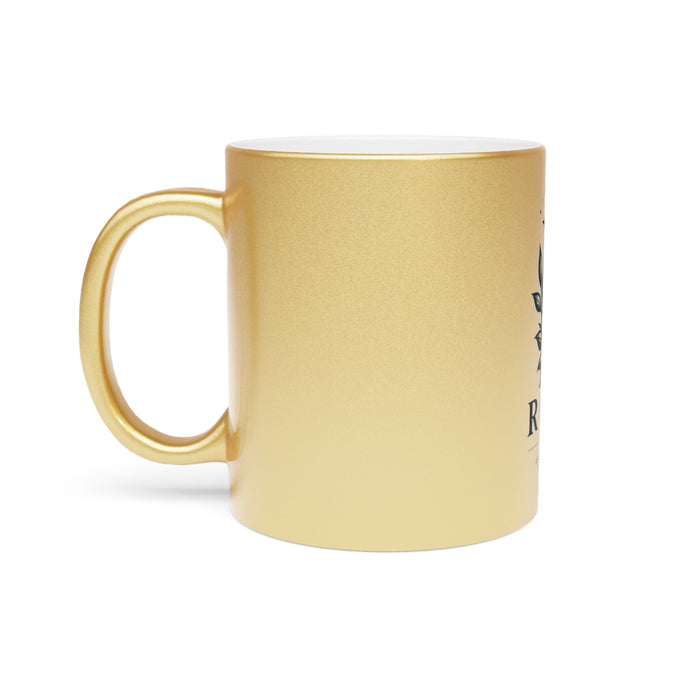 Metallic Logo Mug — 'R' Crest Silver/Gold Stainless Coffee Cup