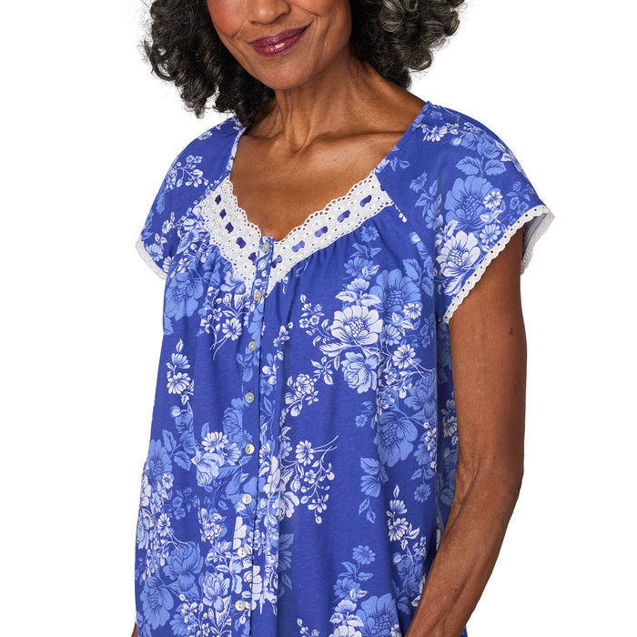 A lady wearing Midnight Blooms Cotton Jersey Capri PJ Set