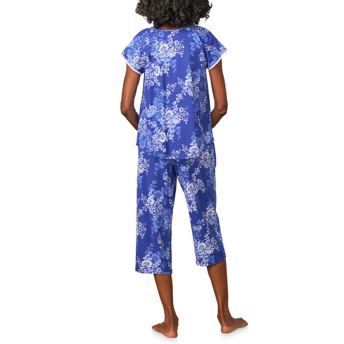 A lady wearing Midnight Blooms Cotton Jersey Capri PJ Set